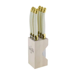 Verdier Steak Knife Block Set - Ivory/Brass